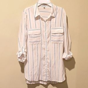 ❤️ EXPRESS SUPER LIGHTWEIGHT STRIPED BUTTON DOWN ROLL TAB SLEEVE SHIRT/TOP